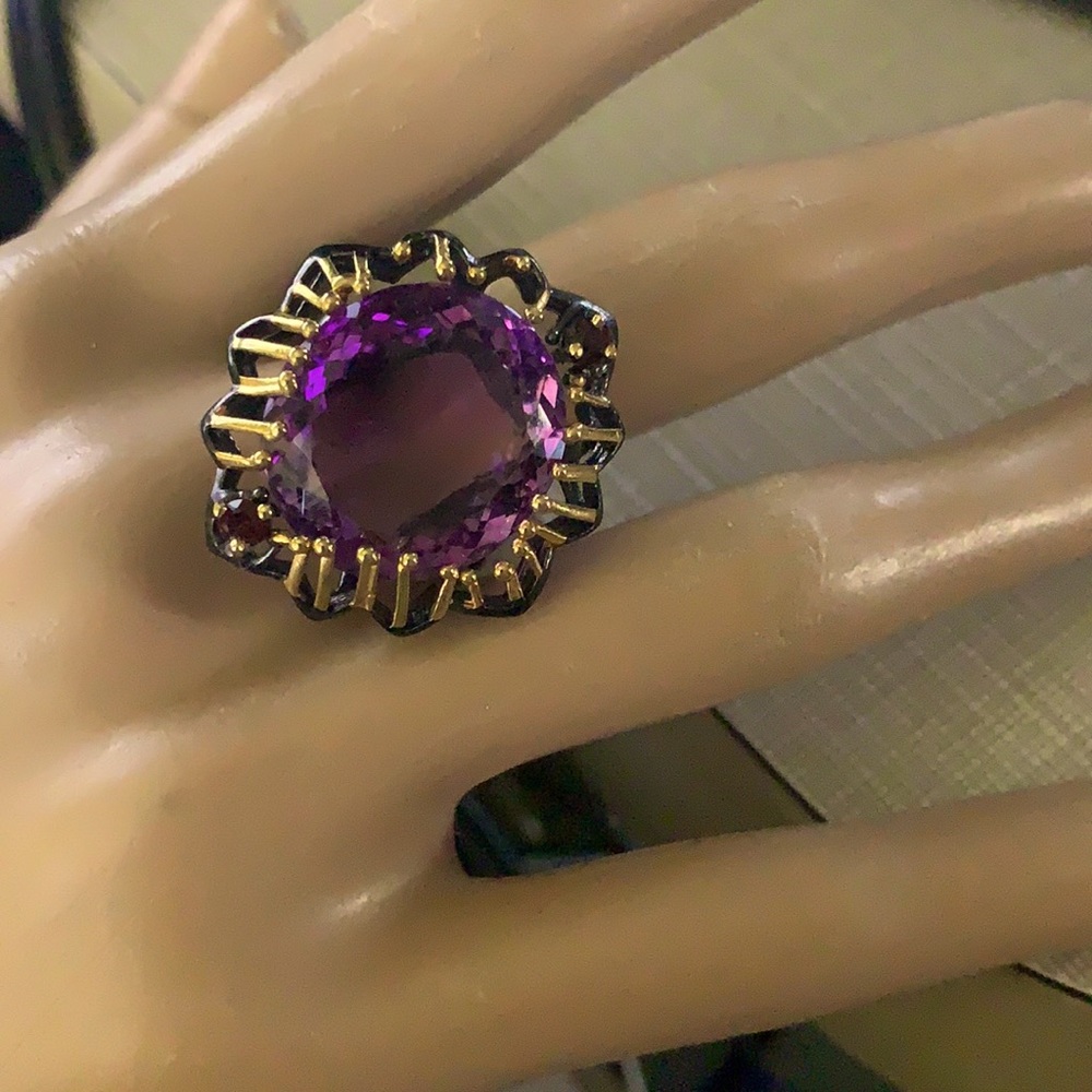 New Gorg Unique African Amethyst Rhodolite Ring - Picture 13 of 16
